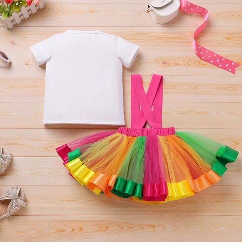 IBTOM CASTLE Toddler Baby Girl Clown Circus Outfit Short Sleeve Bowknot T-shirt Top and Rainbow Suspender Skirt 2pcs Set 1st 2nd 3rd 4th Birthday Cake Smash Photoshoot Dresses Pink 2-3 T in Kuwait