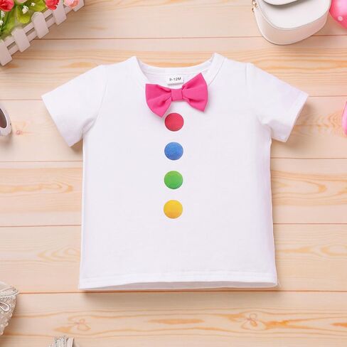 IBTOM CASTLE Toddler Baby Girl Clown Circus Outfit Short Sleeve Bowknot T-shirt Top and Rainbow Suspender Skirt 2pcs Set 1st 2nd 3rd 4th Birthday Cake Smash Photoshoot Dresses Pink 2-3 T in Kuwait