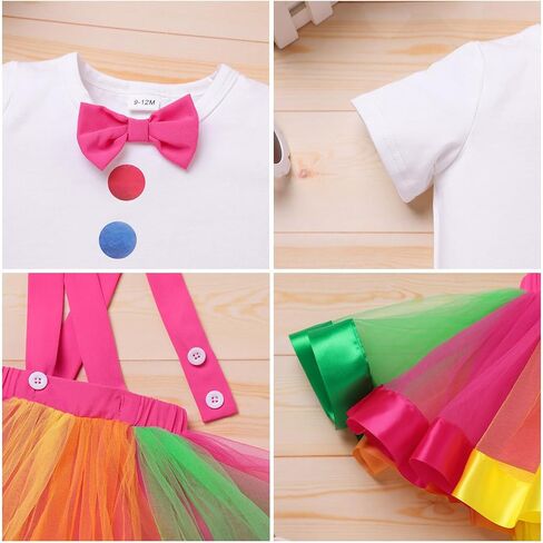 IBTOM CASTLE Toddler Baby Girl Clown Circus Outfit Short Sleeve Bowknot T-shirt Top and Rainbow Suspender Skirt 2pcs Set 1st 2nd 3rd 4th Birthday Cake Smash Photoshoot Dresses Pink 2-3 T in Kuwait