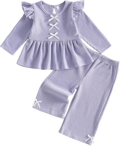 GOOCHEER Toddler Girl Clothes Baby Fall Outfits Ruffle Long Sleeve Shirt Tunic Top Pants Set 12 18 24 Month 2T 3T 4T 5T in Saudi Arabia