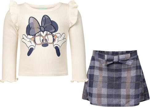 Magic Threadz Disney Clothes Minnie Mouse Baby Girls Skort 2 قطعة-مجموعة طويلة الأكمام وزيت مجموعة Skort Skort (من 12 م-24 مترًا) in Kuwait