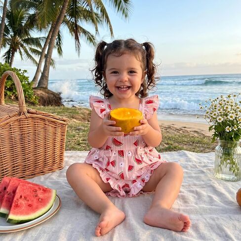 PUHHAPIEY Toddler Baby Girls Summer Outfit Watermelon Ruffle Tank Short | 6 12 18 24 Month 2T 3T Girl Clothes, Sleeveless Ruffle Dress Top + Short Set, Watermelon Outfit, Soft and Breathable, Cute in Kuwait