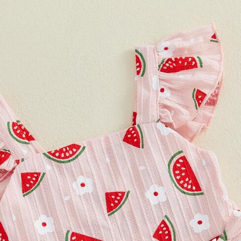 PUHHAPIEY Toddler Baby Girls Summer Outfit Watermelon Ruffle Tank Short | 6 12 18 24 Month 2T 3T Girl Clothes, Sleeveless Ruffle Dress Top + Short Set, Watermelon Outfit, Soft and Breathable, Cute in Kuwait