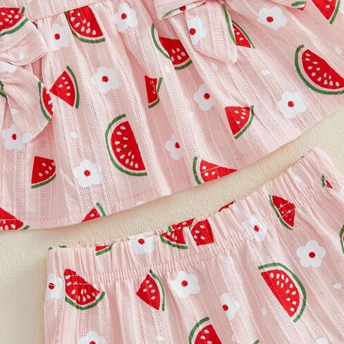 PUHHAPIEY Toddler Baby Girls Summer Outfit Watermelon Ruffle Tank Short | 6 12 18 24 Month 2T 3T Girl Clothes, Sleeveless Ruffle Dress Top + Short Set, Watermelon Outfit, Soft and Breathable, Cute in Kuwait