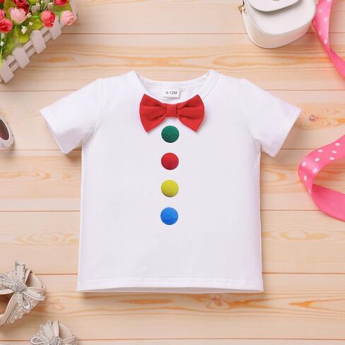 IBTOM CASTLE Toddler Baby Girl Clown Circus Outfit Short Sleeve Bowknot T-shirt Top and Rainbow Suspender Skirt 2pcs Set 1st 2nd 3rd 4th Birthday Cake Smash Photoshoot Dresses Red 4-5T in Kuwait