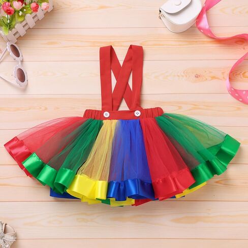 IBTOM CASTLE Toddler Baby Girl Clown Circus Outfit Short Sleeve Bowknot T-shirt Top and Rainbow Suspender Skirt 2pcs Set 1st 2nd 3rd 4th Birthday Cake Smash Photoshoot Dresses Red 4-5T in Kuwait