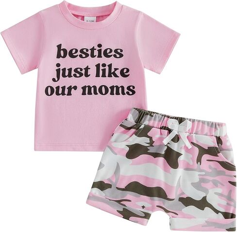 Fernvia Baby Girl Summer Clothes 3 6 12 18 24 Months Outfit Letter Print Short Sleeve T-Shirt Tops + Camouflage Shorts Set in Kuwait
