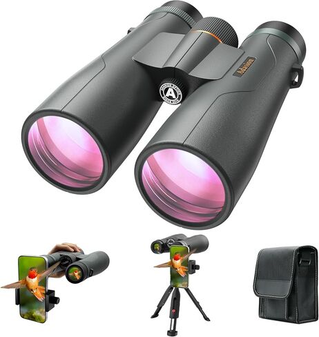 15x56 UHD Binoculars for Adults High Powered with Phone Adapter and Tripod, Super Powerful BAK4 Prism Waterproof Binoculars for Hunting Stargazing Bird Watching Hiking Safari Travel Sports in Kuwait