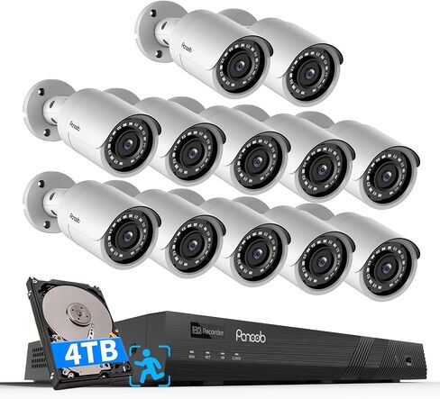 PoE 16 Channel Security Camera System with 4TB HDD, PB37F1216-5M | 12Pcs 5MP Wired Surveillance Cameras Outdoor, 4K 16CH NVR, Human Vehicle Detection, Built-in Mic, 100ft IR Night Vision in Kuwait