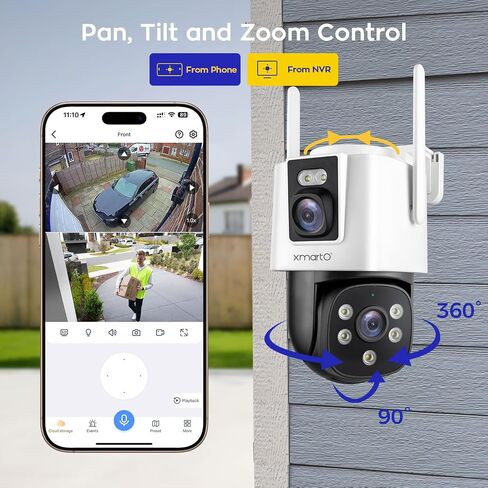 xmartO [Dual-Image Wide FOV 16CH Security Camera System Wireless, 12-Set 2-in-1 Cameras, 4K Long Range WiFi 6 Surveillance NVR, Pan Tilt Zoom 4MP QHD Home CCTV Camera Set with 500GB, 7/24 Record in Kuwait