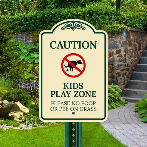 Caution Kids Play Zone Please No Poo Or Pee On Grass Décor Sign, | Green Light, 12x18 Inches, ACM, Made in USA by Sigo Signs in Kuwait