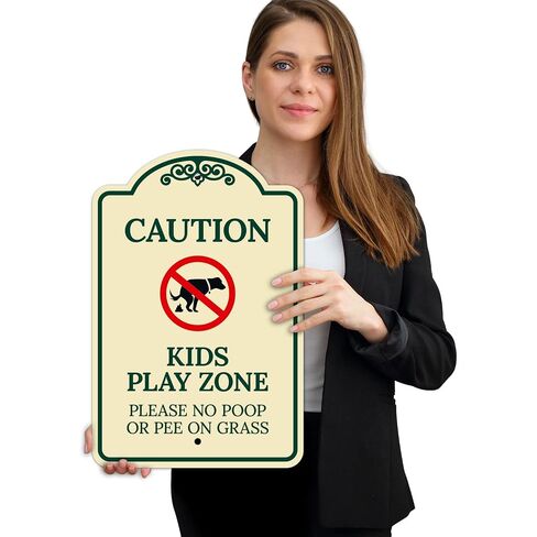 Caution Kids Play Zone Please No Poo Or Pee On Grass Décor Sign, | Green Light, 12x18 Inches, ACM, Made in USA by Sigo Signs in Kuwait