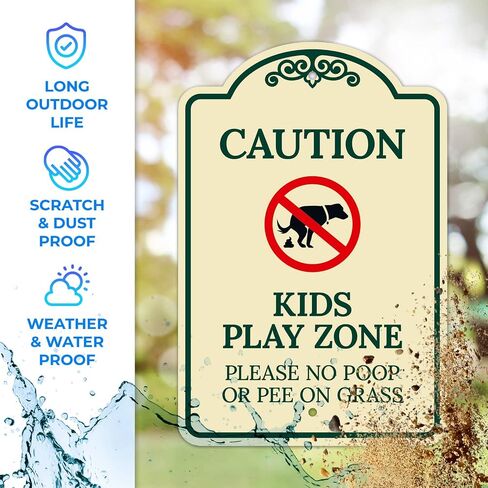 Caution Kids Play Zone Please No Poo Or Pee On Grass Décor Sign, | Green Light, 12x18 Inches, ACM, Made in USA by Sigo Signs in Kuwait