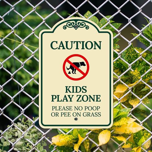 Caution Kids Play Zone Please No Poo Or Pee On Grass Décor Sign, | Green Light, 12x18 Inches, ACM, Made in USA by Sigo Signs in Kuwait