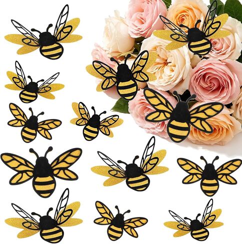24 Pcs 3D Bee Wall Decor Shining Big Bumble Bees Decorations | 30 Adhesive Points, 2 Size Double Layer, Glitter Honey Bee Sticker in Kuwait