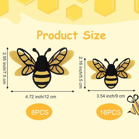 24 Pcs 3D Bee Wall Decor Shining Big Bumble Bees Decorations | 30 Adhesive Points, 2 Size Double Layer, Glitter Honey Bee Sticker in Kuwait