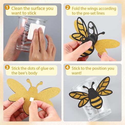 24 Pcs 3D Bee Wall Decor Shining Big Bumble Bees Decorations | 30 Adhesive Points, 2 Size Double Layer, Glitter Honey Bee Sticker in Kuwait
