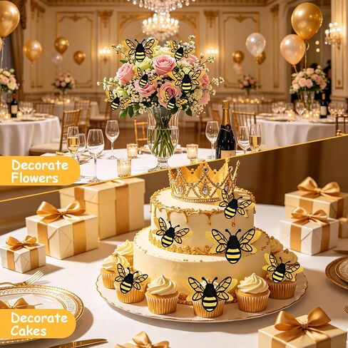 24 Pcs 3D Bee Wall Decor Shining Big Bumble Bees Decorations | 30 Adhesive Points, 2 Size Double Layer, Glitter Honey Bee Sticker in Kuwait