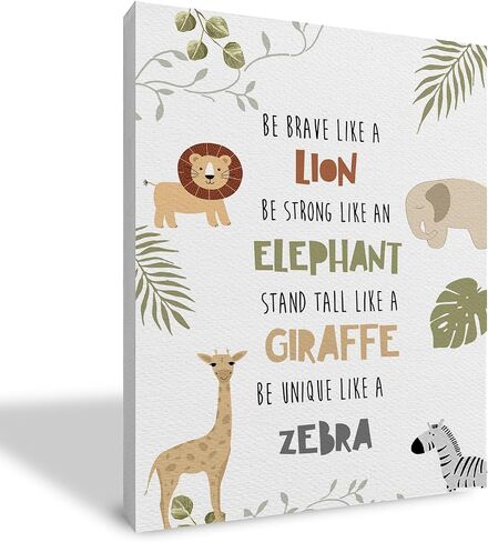 Qvapt Safari Wall Decor,Jungle Animals Nursery Wall Decor,Nursery Wall Decor,Safari Framed Canvas Prints Wall Art,Tropical Jungle Safari Animals Wall Art Decor For Kids Room Playroom(11x14inch) in Kuwait