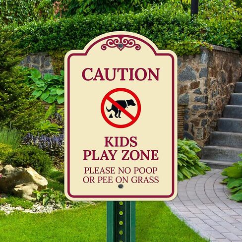 Caution Kids Play Zone Please No Poo Or Pee On Grass Décor Sign, | Burgundy Light, 12x18 Inches, ACM, Made in USA by Sigo Signs in Kuwait