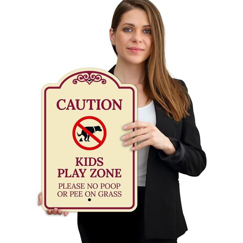 Caution Kids Play Zone Please No Poo Or Pee On Grass Décor Sign, | Burgundy Light, 12x18 Inches, ACM, Made in USA by Sigo Signs in Kuwait