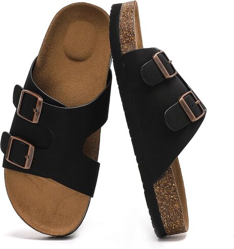 Suede Cork Flat Sandals with Adjustable Buckle Arch Support Footbed Comfortable Slide Sandals for Women 2026 in Kuwait