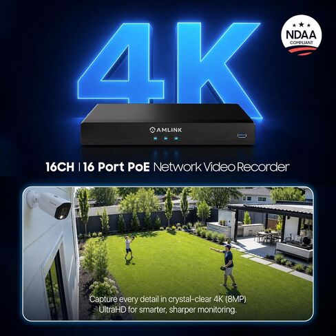 AMLINK 12MP 16CH AI NVR (8-Port PoE), Smart NVR, Human Detection & Vehicle Detection - Supports 16 x 12MP IP Cameras, Supports 1 x 20TB HDD (Not Included) ALN-4216E in Kuwait