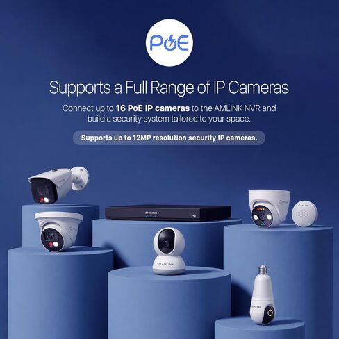 AMLINK 12MP 16CH AI NVR (8-Port PoE), Smart NVR, Human Detection & Vehicle Detection - Supports 16 x 12MP IP Cameras, Supports 1 x 20TB HDD (Not Included) ALN-4216E in Kuwait