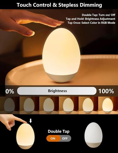 Egg Night Light for Nursery: Rechargeable Baby Touch Lamp | Soft rechargeable egg baby night light with touch control, stepless dimming and warm or RGB light for nursery and feeding in Kuwait