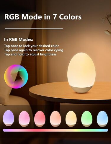 Egg Night Light for Nursery: Rechargeable Baby Touch Lamp | Soft rechargeable egg baby night light with touch control, stepless dimming and warm or RGB light for nursery and feeding in Kuwait