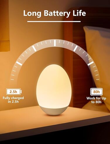 Egg Night Light for Nursery: Rechargeable Baby Touch Lamp | Soft rechargeable egg baby night light with touch control, stepless dimming and warm or RGB light for nursery and feeding in Kuwait