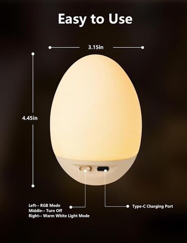 Egg Night Light for Nursery: Rechargeable Baby Touch Lamp | Soft rechargeable egg baby night light with touch control, stepless dimming and warm or RGB light for nursery and feeding in Kuwait