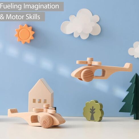 Moyii Montessori Wooden Airplane Toy with Spinning Propellers - Ideal Gift for Toddller Boys and Girls - Premium Wooden Toys for Early Development in Kuwait