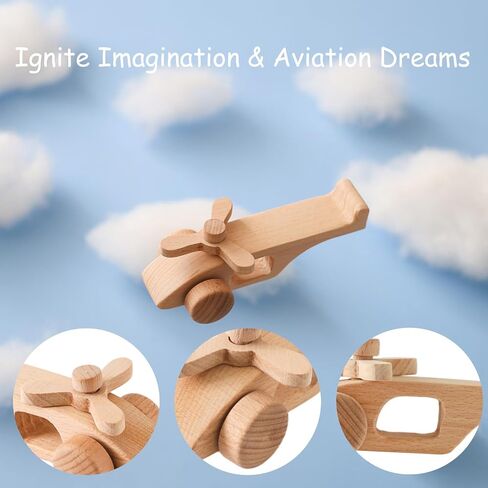 Moyii Montessori Wooden Airplane Toy with Spinning Propellers - Ideal Gift for Toddller Boys and Girls - Premium Wooden Toys for Early Development in Kuwait