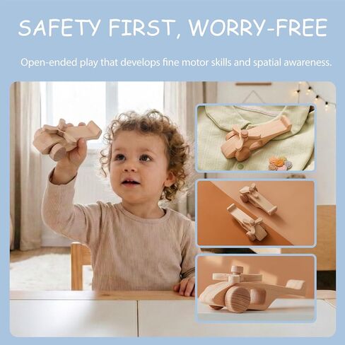 Moyii Montessori Wooden Airplane Toy with Spinning Propellers - Ideal Gift for Toddller Boys and Girls - Premium Wooden Toys for Early Development in Kuwait