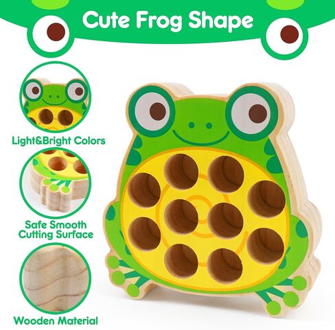 Magnetic Wooden Fishing Game Toys for Kids,Wooden Frog Magnets Fishing Learning Color Sorting Puzzle Montessori Preschool Educational Fine Motor Skills for 3 4 5 Years Old Boys Girls in Kuwait