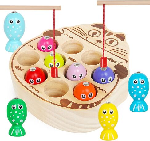 Magnetic Wooden Fishing Game Toys for Kids,Wooden Frog Magnets Fishing Learning Color Sorting Puzzle Montessori Preschool Educational Fine Motor Skills for 3 4 5 Years Old Boys Girls in Kuwait