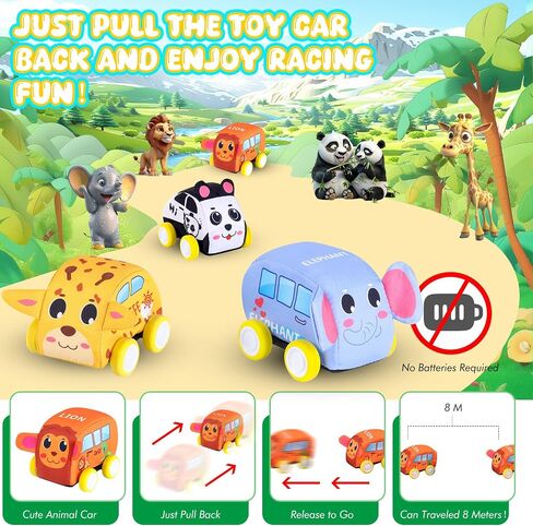 Jetbotell Soft Pull Back Vehicle Set for Toddler Toys Age 1-3 | 4 Cute Animal Cars | Vibrant Animal Designs | Safety & Easy Cleaning | Fine Motor Skills | Simply Pull Back and Release! in Kuwait