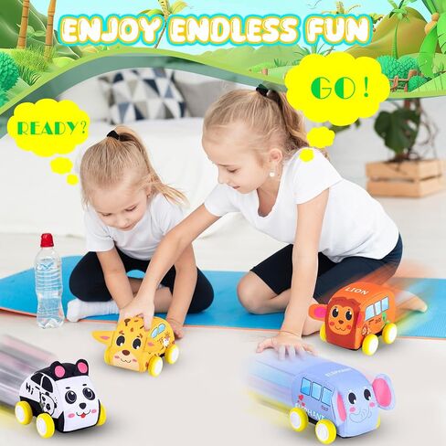 Jetbotell Soft Pull Back Vehicle Set for Toddler Toys Age 1-3 | 4 Cute Animal Cars | Vibrant Animal Designs | Safety & Easy Cleaning | Fine Motor Skills | Simply Pull Back and Release! in Kuwait