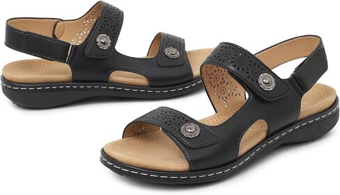 Arch Support Sandals For Women Dressy: Cut Out Hoop And Loop | Women's Orthopedic Sandals, Ankle Strap Flats Sandal Comfortale Walking Shoes for Casual Beach Summer Size 5-11 in Kuwait