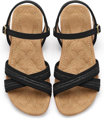 Ecetana Flat Sandals Women Dressy: Comfortable Summer Walking Flats | Breathable Cushioned Insole - Adjustable Buckle Strap - Non-Slip Lightweight Sole - All-Day Comfort for Casual Vacation in Kuwait