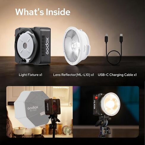 GODOX ML40BI 40W COB LED Video Light,Bi-Color 2800k-6500K Built-in Battery | Handheld Portable Lighting,28,000 Lux with Reflector,App/NFC,with Magnetic Attraction for Vlog Live Streaming Photography in Kuwait