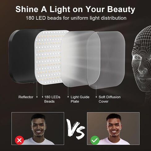 Mojimdo Video Conference Lighting, 180 LED Webcam Light with 3 Color & 5 Brightness for Video Recording, Zoom Light with Phone Holder for Laptop Computer Online Meeting, Video Calls, Live Streaming in Kuwait