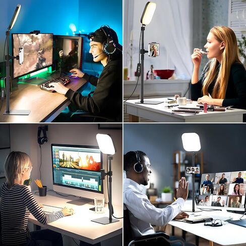 Mojimdo Video Conference Lighting, 180 LED Webcam Light with 3 Color & 5 Brightness for Video Recording, Zoom Light with Phone Holder for Laptop Computer Online Meeting, Video Calls, Live Streaming in Kuwait
