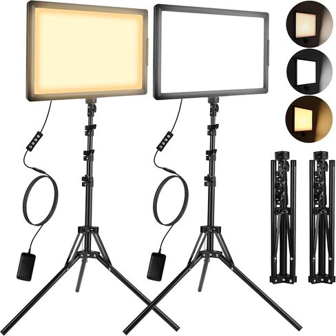 LED Photo Video Light 2-Pack, Ci-Fotto Bi-Color Dimmable LED Continuous Lights, Photography Lighting Kit 2800-6500K CRI 97+ for Studios, YouTube TikTok Video Recording, Game Streaming in Kuwait
