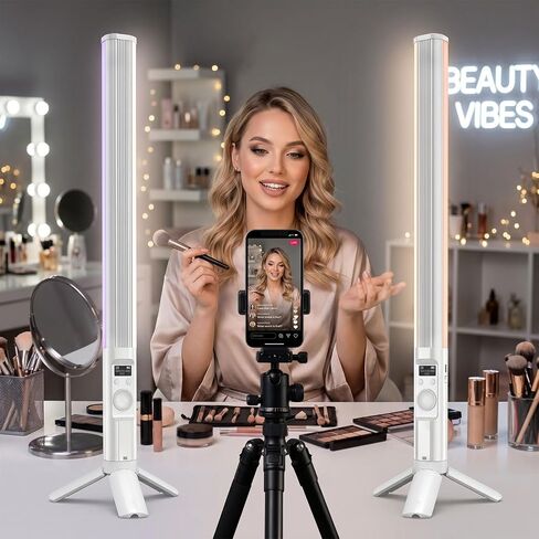 RGB LED Handheld Fill Light Stick, 2600mAh Rechargeable Battery + Tripod, 360° Full Color, 24 Scene Modes, APP & Rotate Button Control for Vlogging, Live Streaming, Studio & Video Conference in Kuwait