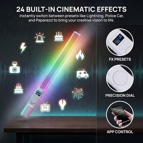 RGB LED Handheld Fill Light Stick, 2600mAh Rechargeable Battery + Tripod, 360° Full Color, 24 Scene Modes, APP & Rotate Button Control for Vlogging, Live Streaming, Studio & Video Conference in Kuwait