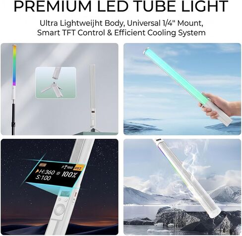 RGB LED Handheld Fill Light Stick, 2600mAh Rechargeable Battery + Tripod, 360° Full Color, 24 Scene Modes, APP & Rotate Button Control for Vlogging, Live Streaming, Studio & Video Conference in Kuwait