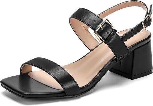 Women's Wide Width Heels Square Open Toe Sandals Ankle Strap Heeled Sandals 2-Inch in Kuwait