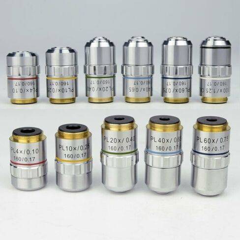 Microscope Plan Achromatic Objective Lens 4X 10X 40X 100X Pure Copper Material RMS Thread for(40X) in Kuwait